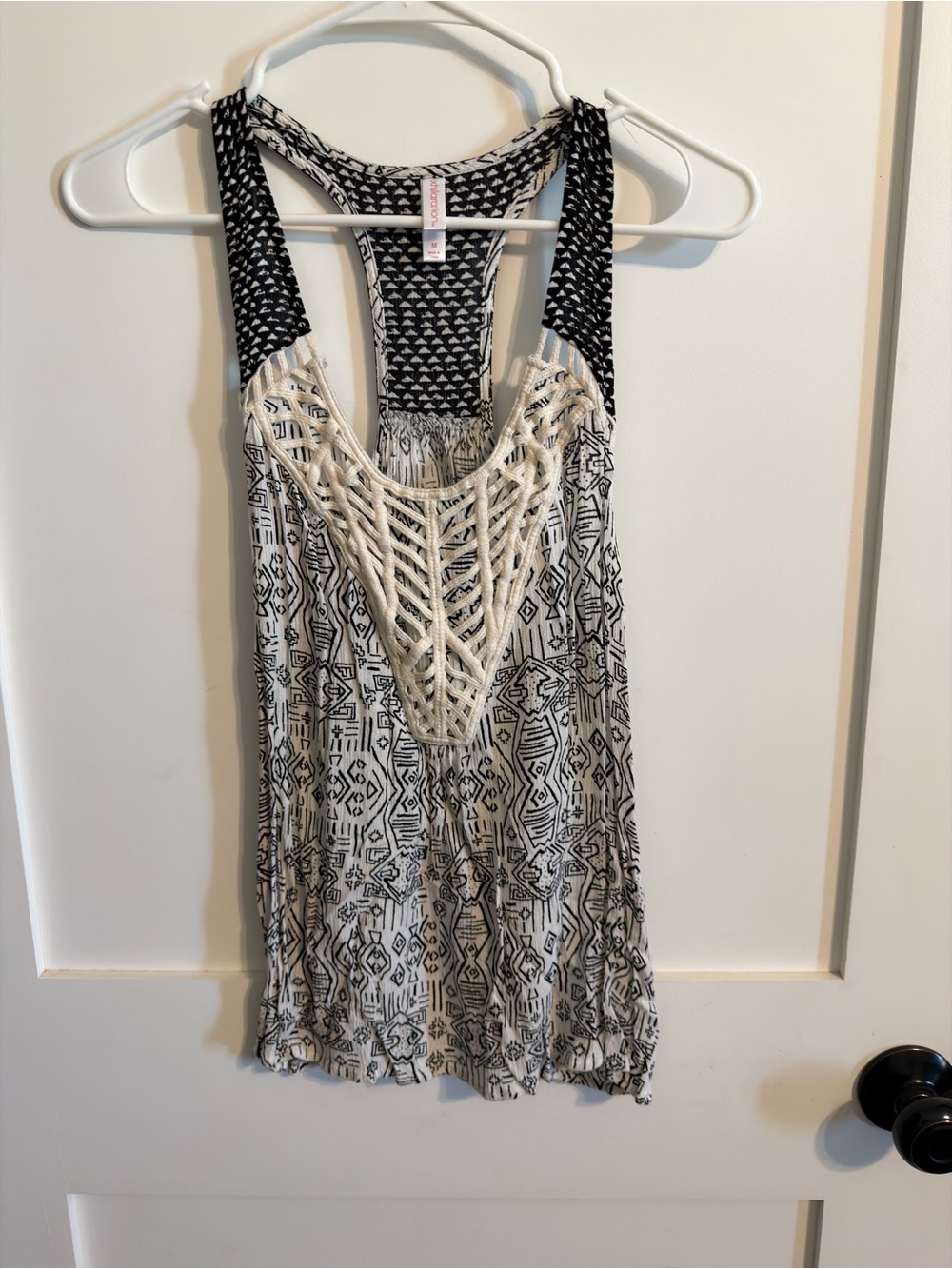 Xhilaration Black & Cream Crochet-Front Racerback Tank